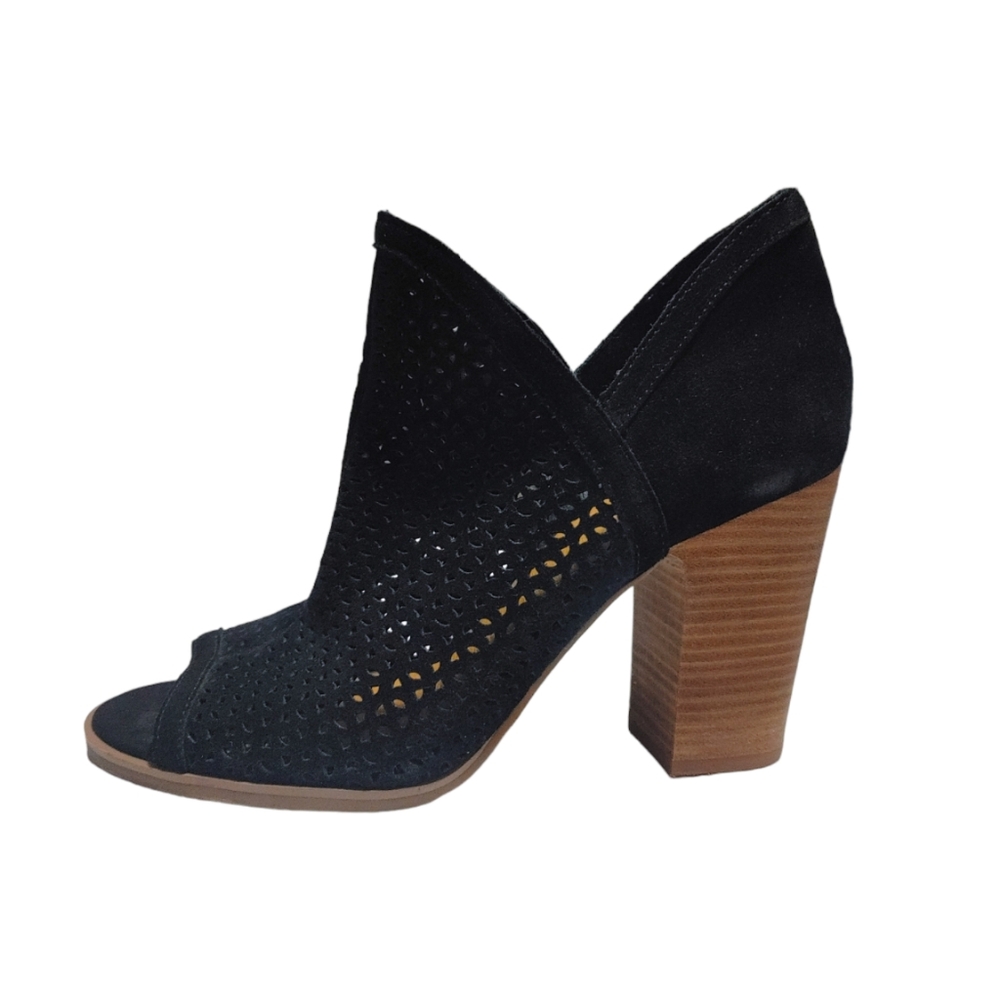 Lucky Brand Black Suede Leather Peep Toe High Heel Bootie Women's Size 9.5